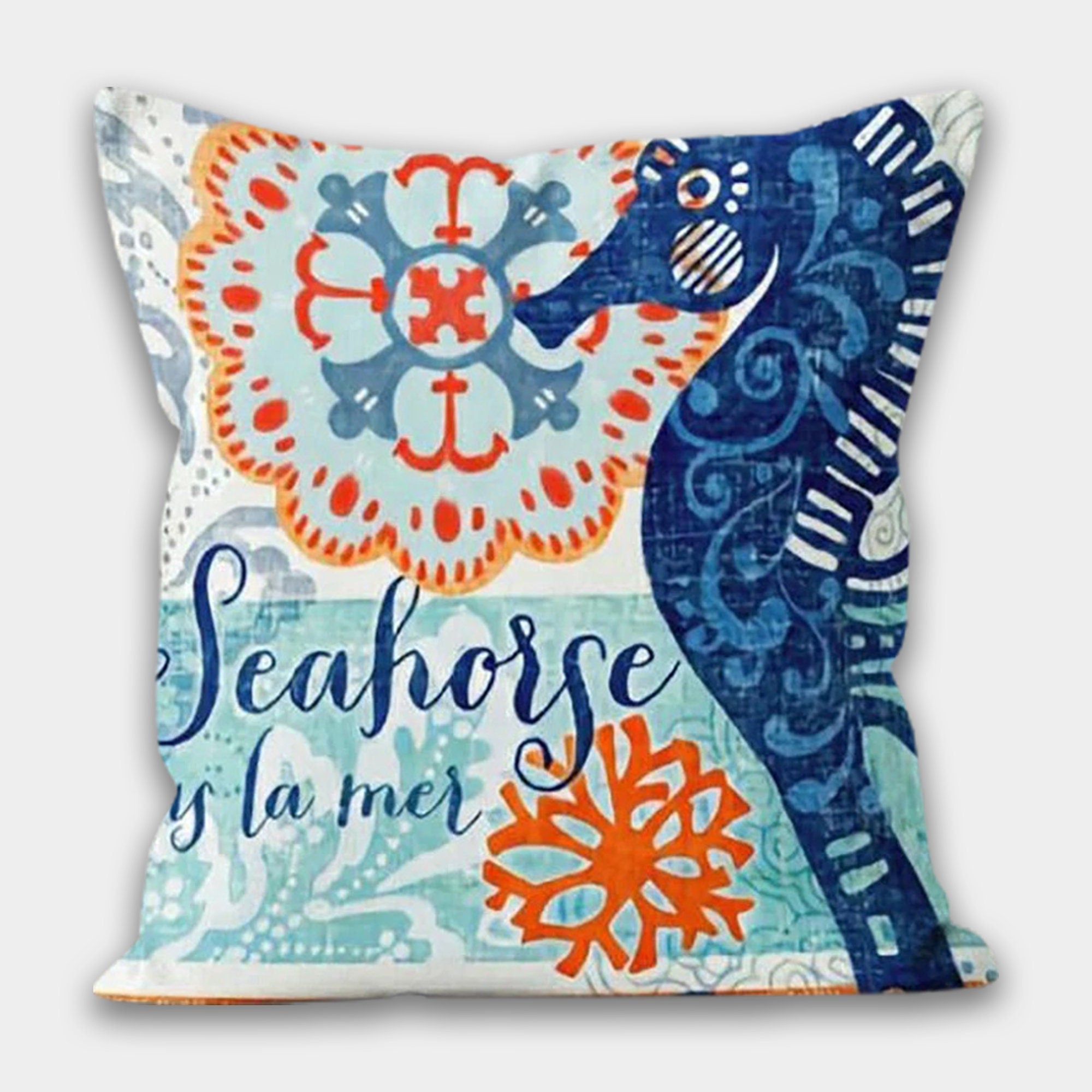 Nautical Sea Life Pillow Cover, Beach Decor Pillow, Navy Marine Pillow Cover, Nautical Cushions, Coastal Throw Pillow, Nautical Decor