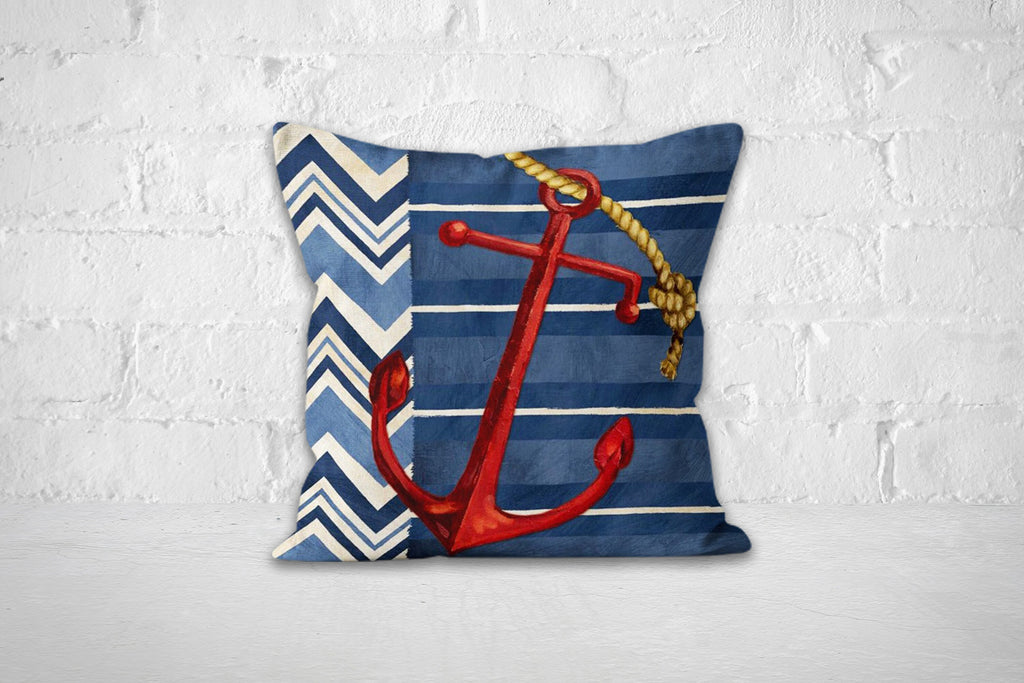 Nautical Pillow Cover, Anchor Cushion Cover, Nautical Themed Throw Pillow Cover, Ship Rudder Throw Pillow, Beach House Pillow, Summer Pillow
