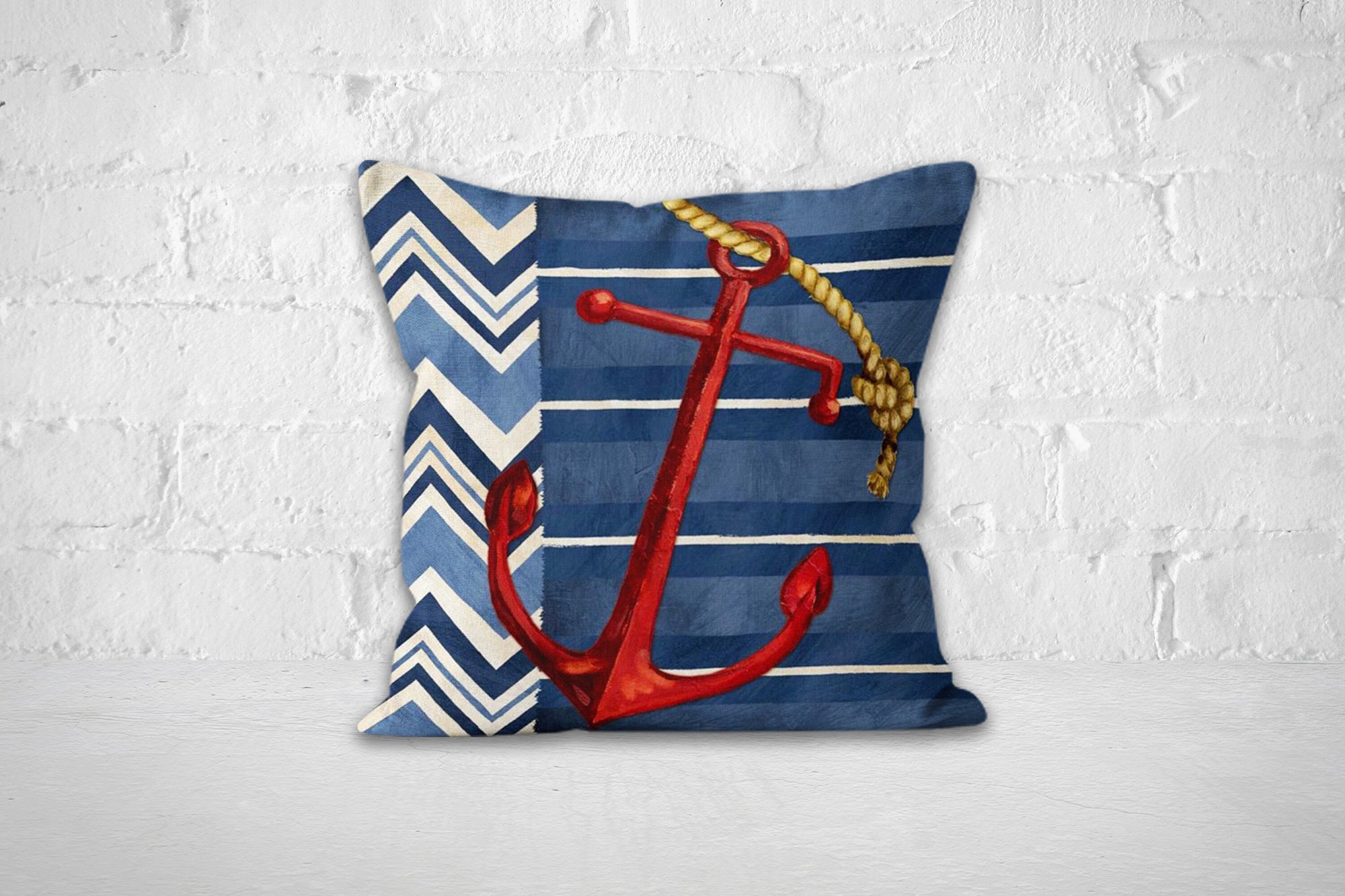 Nautical Pillow Cover, Anchor Cushion Cover, Nautical Themed Throw Pillow Cover, Ship Rudder Throw Pillow, Beach House Pillow, Summer Pillow