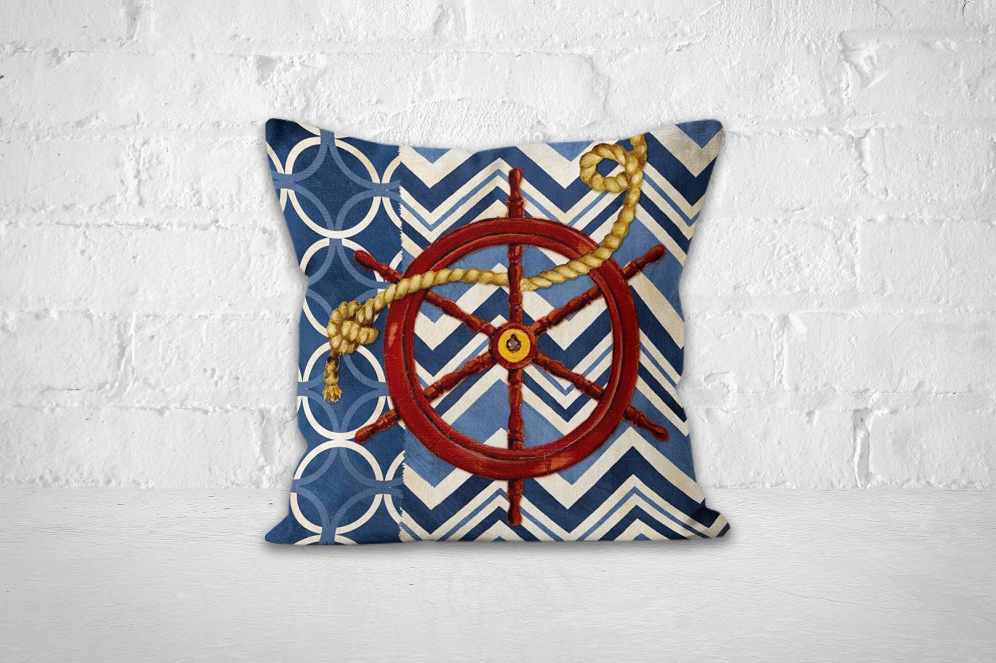 Nautical Pillow Cover, Anchor Cushion Cover, Nautical Themed Throw Pillow Cover, Ship Rudder Throw Pillow, Beach House Pillow, Summer Pillow