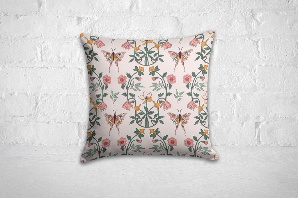 Boho Floral Pillow Cover, Bohemian Floral Cushion Cover, Butterfly Throw Pillow Cover, Spring Flowers Pillow Case, Decorative Pillow Case