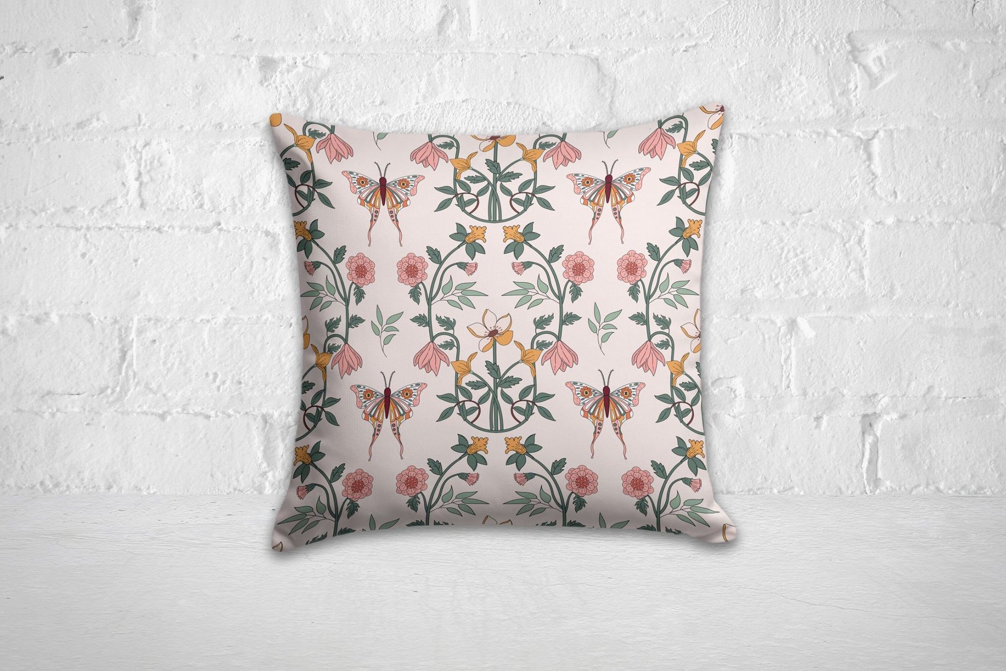 Boho Floral Pillow Cover, Bohemian Floral Cushion Cover, Butterfly Throw Pillow Cover, Spring Flowers Pillow Case, Decorative Pillow Case