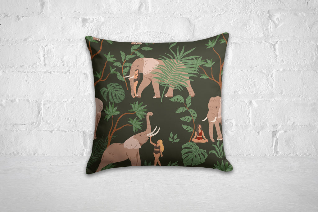 Tropical Jungle Style Pillow Cover, Tropical Animals Pillow Cover, Tropical Pillow Case, Green Leaves Pillow Case, Botanical Cushion Cover