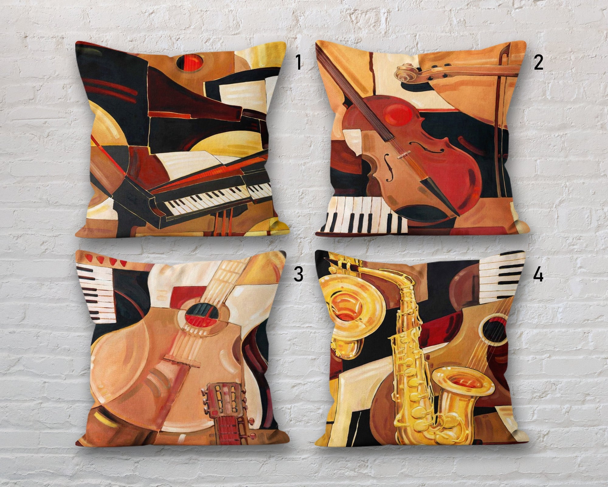 Musical Instruments Themed Pillow Case, Musical Instruments Pillow Cover, Music Pillow Cover, Instruments Cushion Cover, Musical Pillow Case