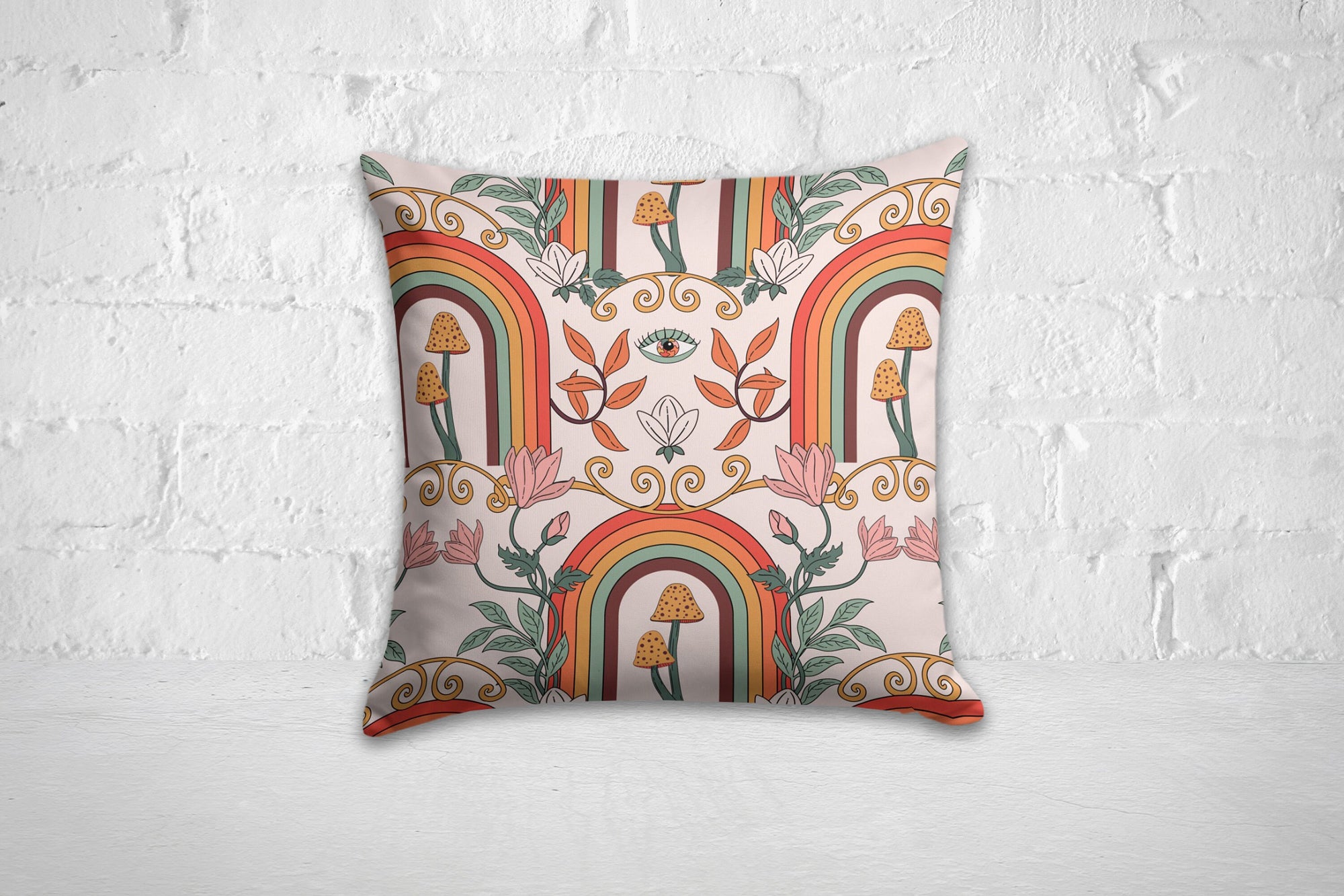 Boho Floral Pillow Cover, Bohemian Floral Cushion Cover, Butterfly Throw Pillow Cover, Spring Flowers Pillow Case, Decorative Pillow Case