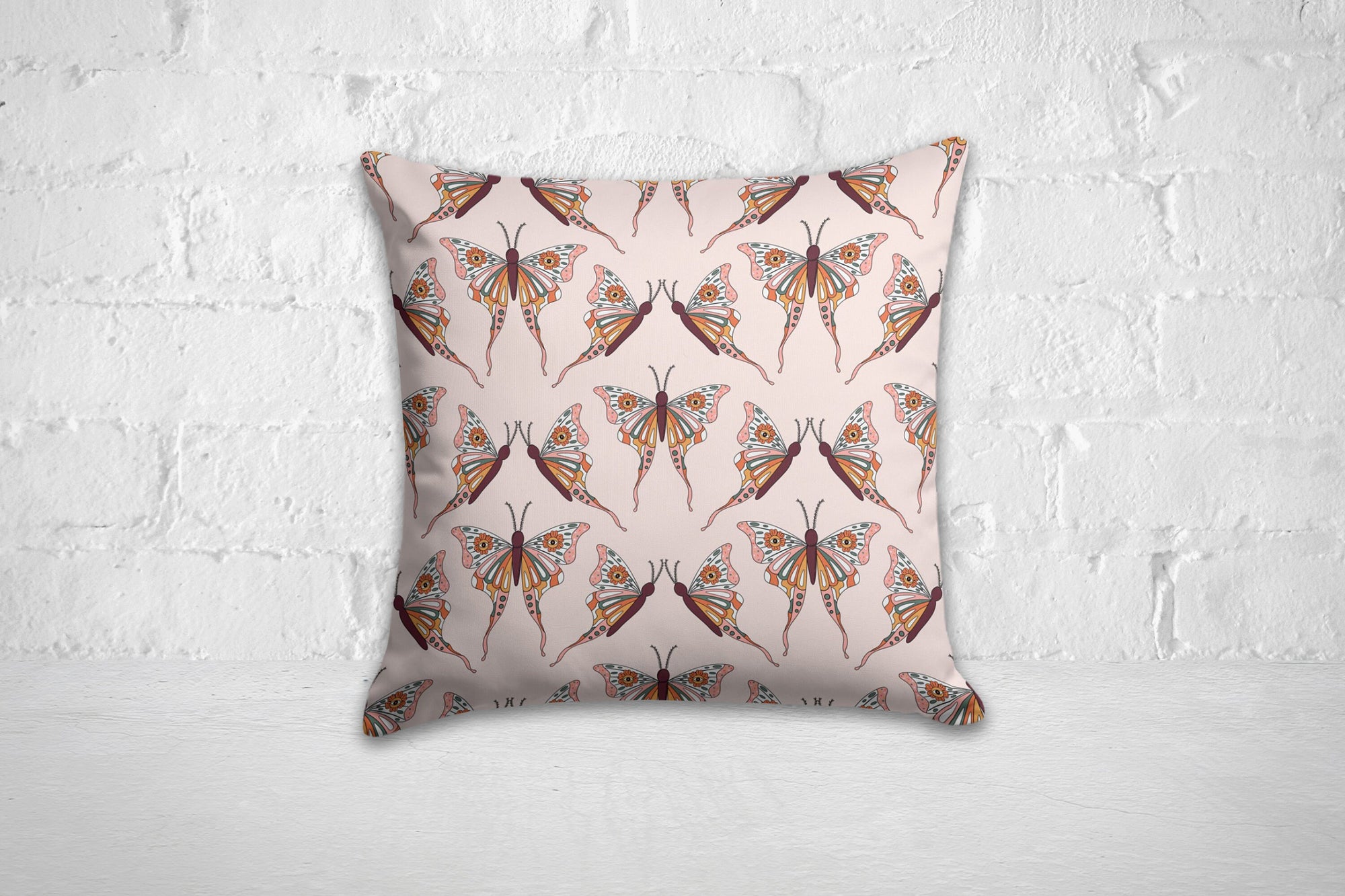 Boho Floral Pillow Cover, Bohemian Floral Cushion Cover, Butterfly Throw Pillow Cover, Spring Flowers Pillow Case, Decorative Pillow Case