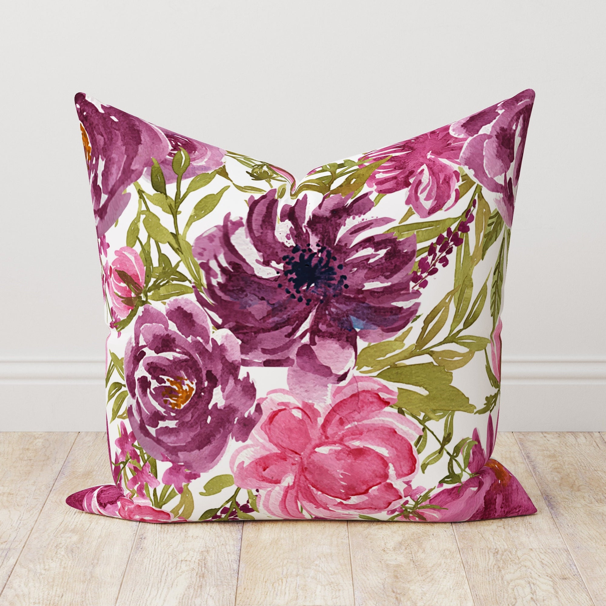 Floral Birds Pillow Cover, Pink Flowers Cushion Cover, Floral Purple Throw Pillow Cover, Spring Floral Pillow Case, Floral Pillow Decor