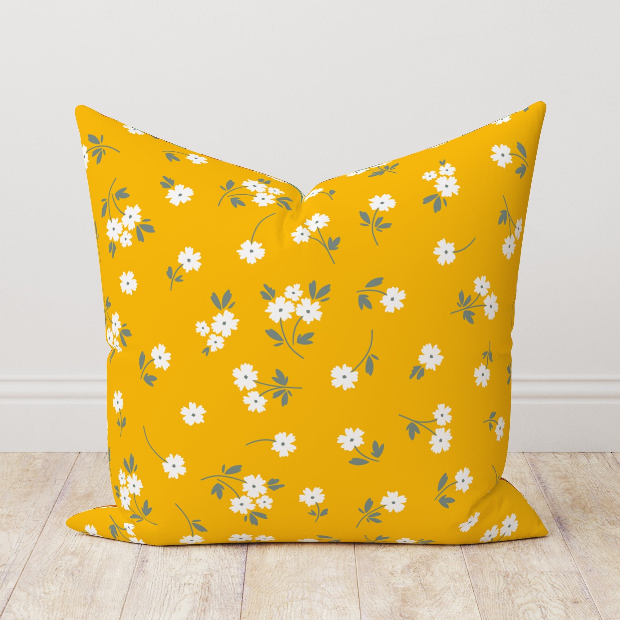 Yellow  Floral Throw Pillow Cover, Yellow Wildflowers Cushion Cover, Floral Yellow Throw Pillow Cover, Spring Floral Pillow, Floral Decor
