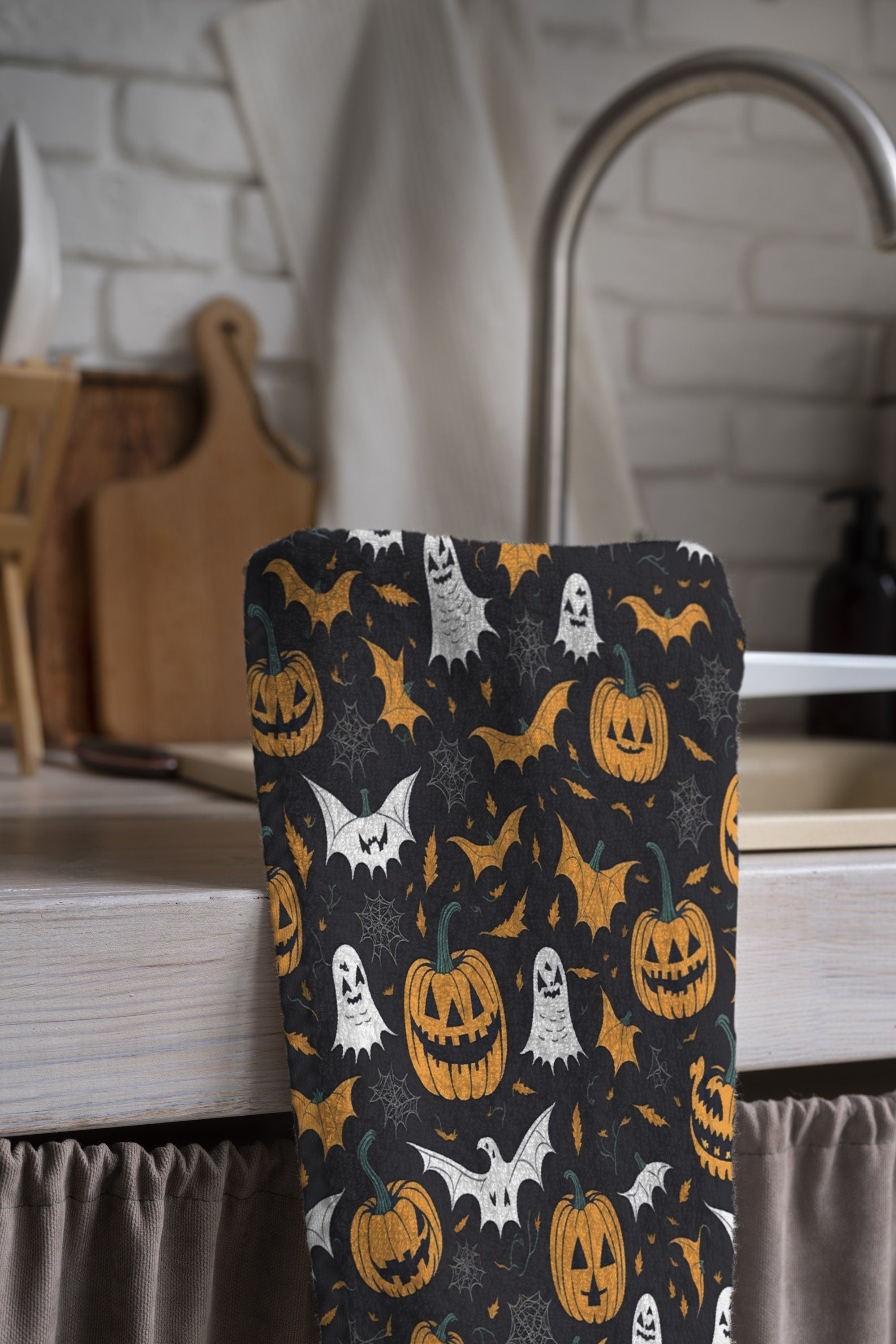 Halloween Tea Towels, Fun Halloween Black Hand Towel, Kitchen Hand Towel, Halloween Kitchen Tea Towel, Halloween Kitchen  Decor