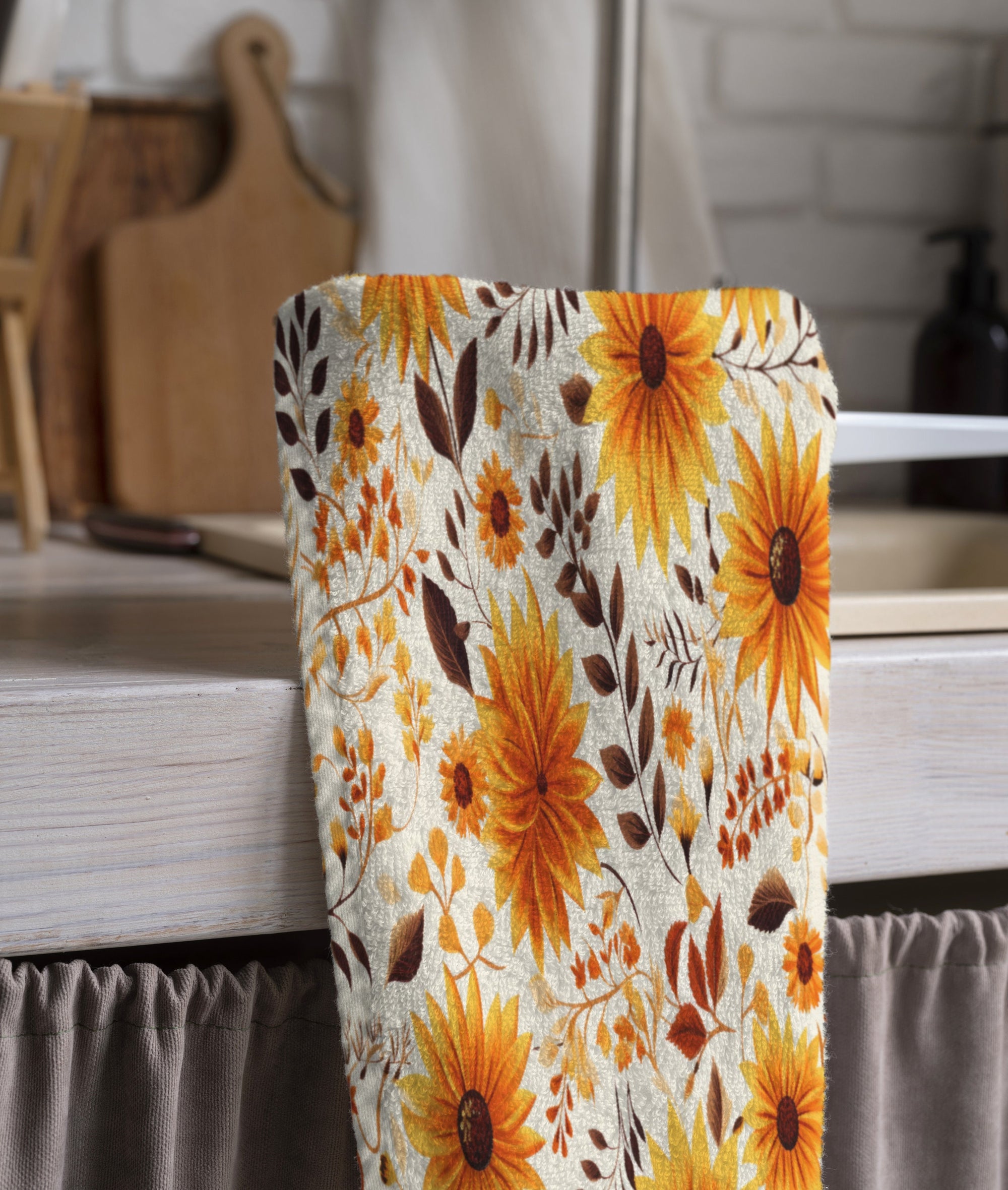 Autumn Tea Towels, Thanksgiving Tea Towels, Autumn Sunfllower Tea Towels, Fall Kitchen Hand Towel, Thanksgiving Pumpkin Tea Towel