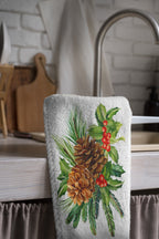 Christmas Tea Towels, Xmas Tea Towel, Christmas Kitchen Towels, Holly Kitchen Hand Towel,  Christmas Kitchen Table Decor Tea Towel
