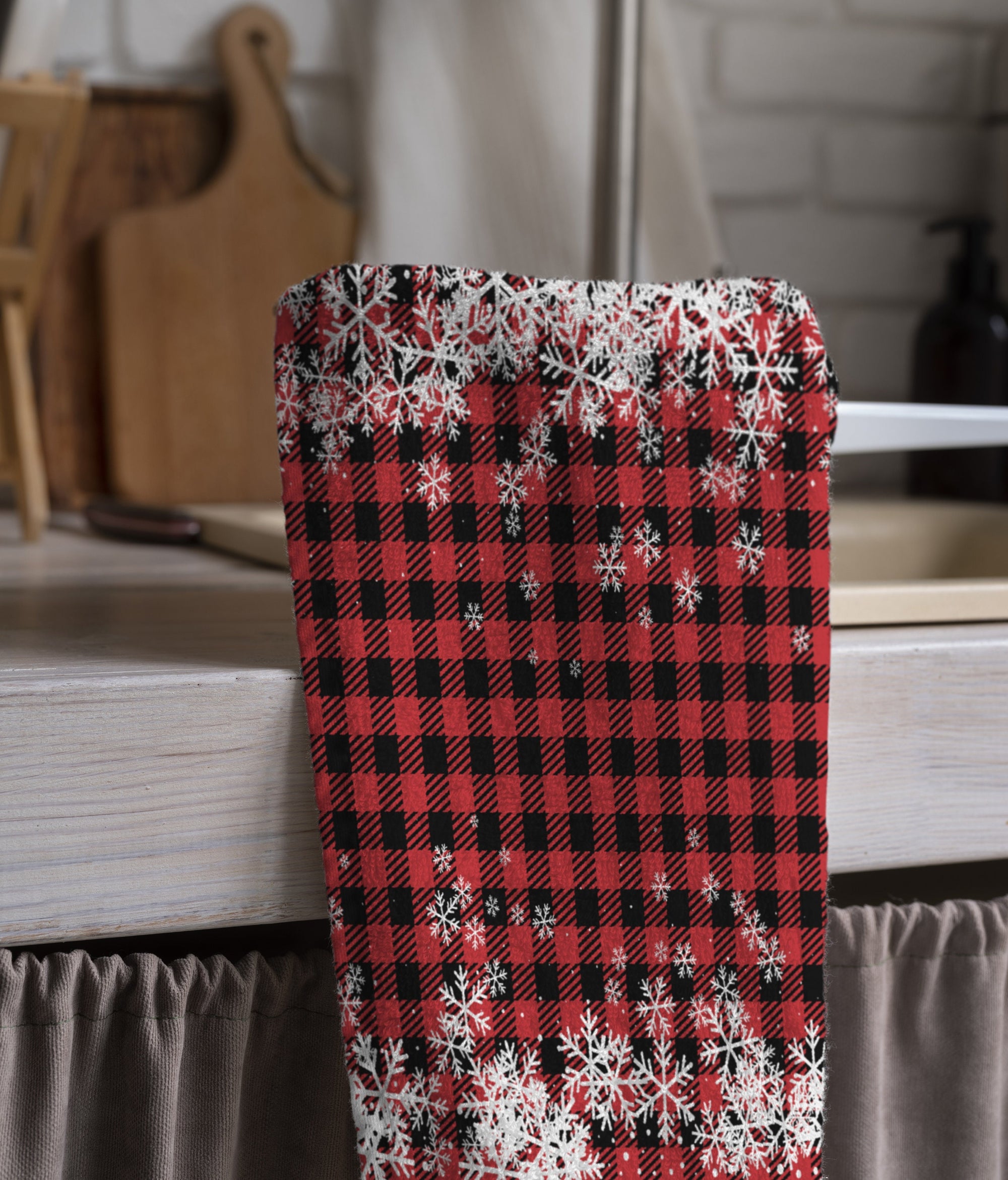 Christmas Tea Towels, Xmas Snowflakes Dish Towel, Christmas Buffalo Plaid Towel, Holly Red Hand Towel, Christmas Pine Tree Kitchen Towel