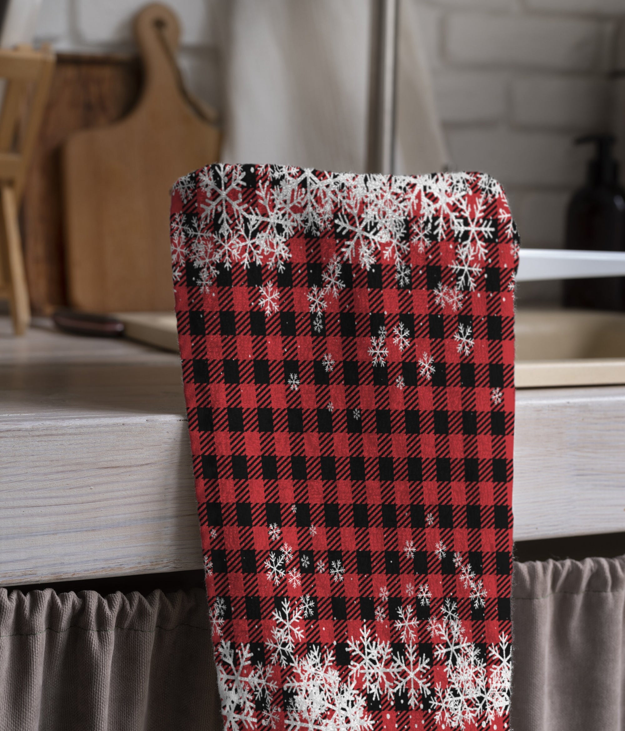 Christmas Plaid Tea Towels, Xmas Dish Towel, Christmas Buffalo Plaid Towel, Holly Kitchen Plaid Hand Towel, Christmas Kitchen Decor Towel