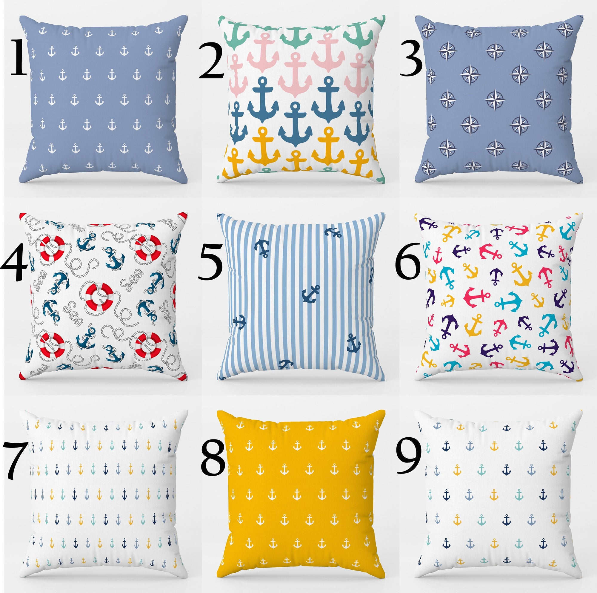Nautical Pillow Covers, Sailor Anchor Cushion Cover, Beach House Pillow Case, Marine Cushion Cover, Yatch Anchor Throw Pillow Cover