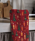 Christmas Tea Towels, Xmas Snowflakes Dish Towel, Christmas Buffalo Plaid Towel, Holly Red Hand Towel, Christmas Pine Tree Kitchen Towel