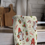 Cute Christmas Tea Towels, Xmas Gnomes Dish Towel, Christmas Cute Gnome Dish Towel, Holly Gnome Hand Towel, Christmas Kitchen Towel