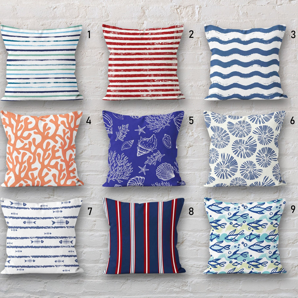 Coastal Pillow Cover, Sea Life Decorative Pillow, Nautical Pillow Cover, Blue Star Fish Pillow, Marin Pillowcase, Nautical Cushion