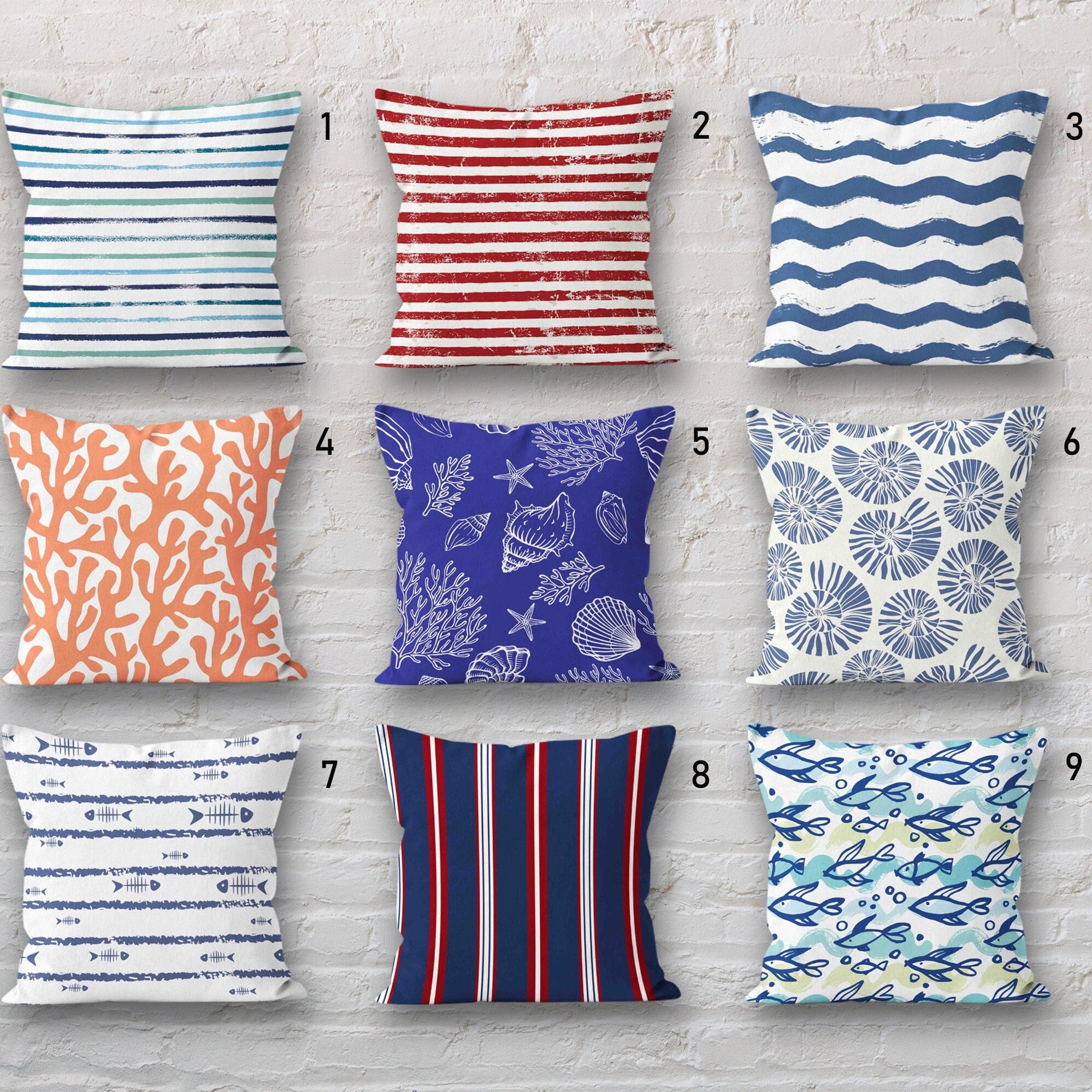 Coastal Pillow Cover, Sea Life Decorative Pillow, Nautical Pillow Cover, Blue Star Fish Pillow, Marin Pillowcase, Nautical Cushion