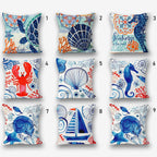 Nautical Sea Life Pillow Cover, Beach Decor Pillow, Navy Marine Pillow Cover, Nautical Cushions, Coastal Throw Pillow, Nautical Decor