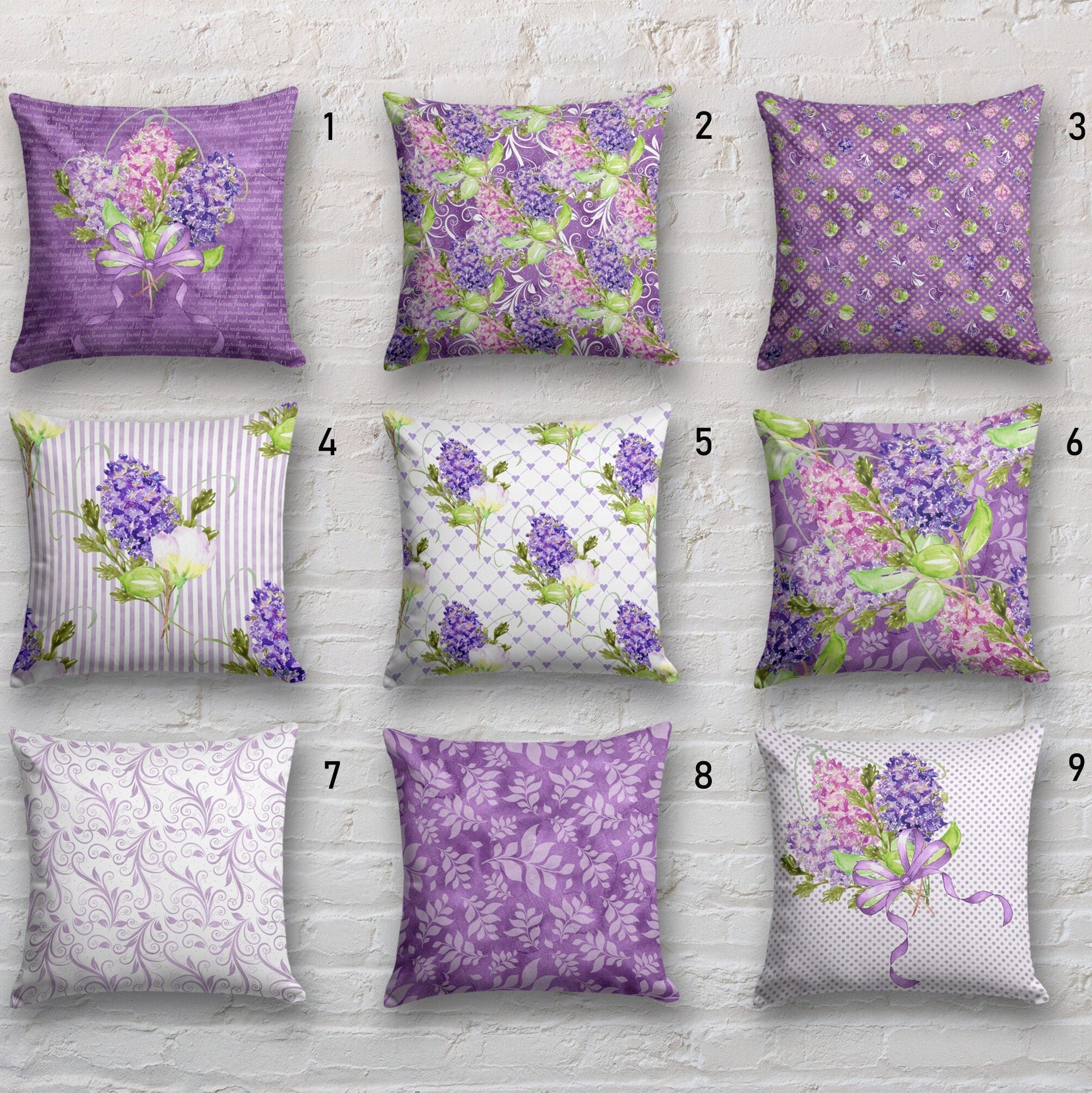 Purple Floral Pillow Cover, Lilac Floral Cushion Cover, Summer Trend Floral Cushion Covers, Decorative Pillow Case, Pink Floral Pillow