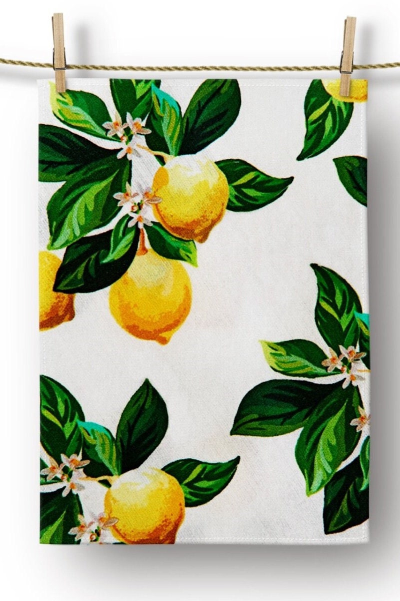 Lemon Dish Towel, Lemon Printed Tea Towels, Fresh Lemon Towel, Yellow Lemon Hand Towel, Lemon Kitchen Towel