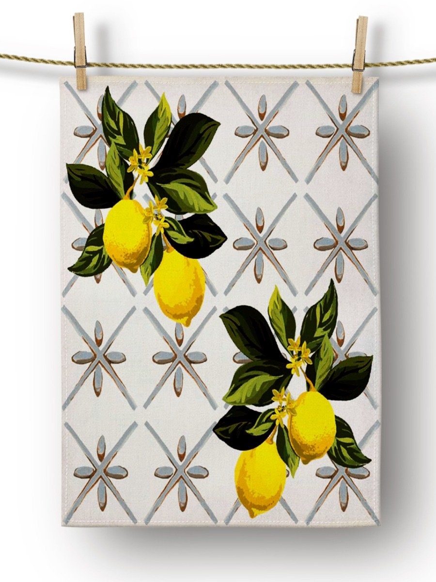 Lemon Dish Towel, Lemon Printed Tea Towels, Fresh Lemon Towel, Yellow Lemon Hand Towel, Lemon Kitchen Towel