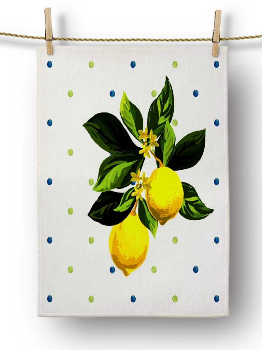 Lemon Dish Towel, Lemon Printed Tea Towels, Fresh Lemon Towel, Yellow Lemon Hand Towel, Lemon Kitchen Towel