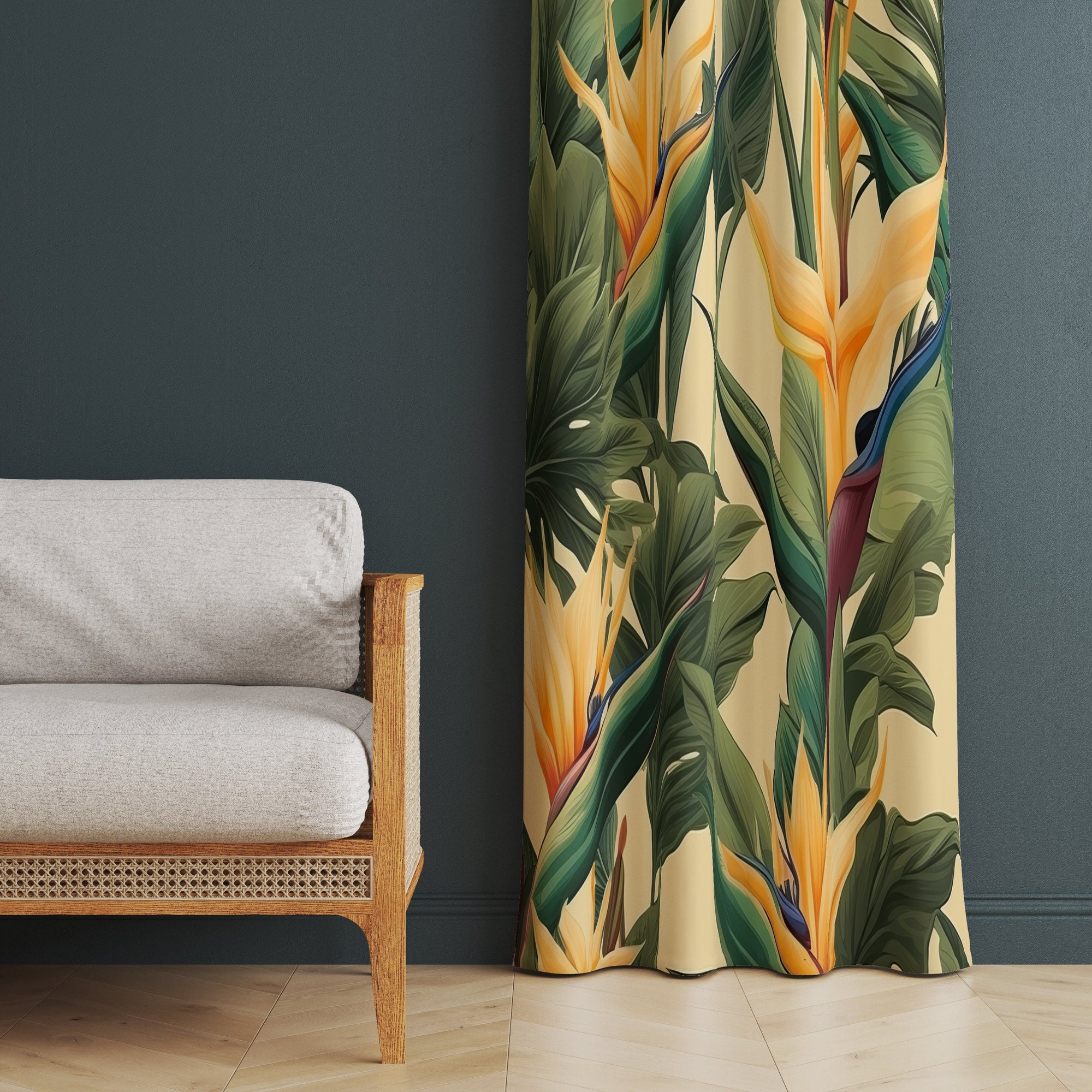 Botanical Window Curtains, Exotic Flowers Curtains, Tropical Leaves Curtain, Tropical Flowers Print Curtains, Botanical Drapes