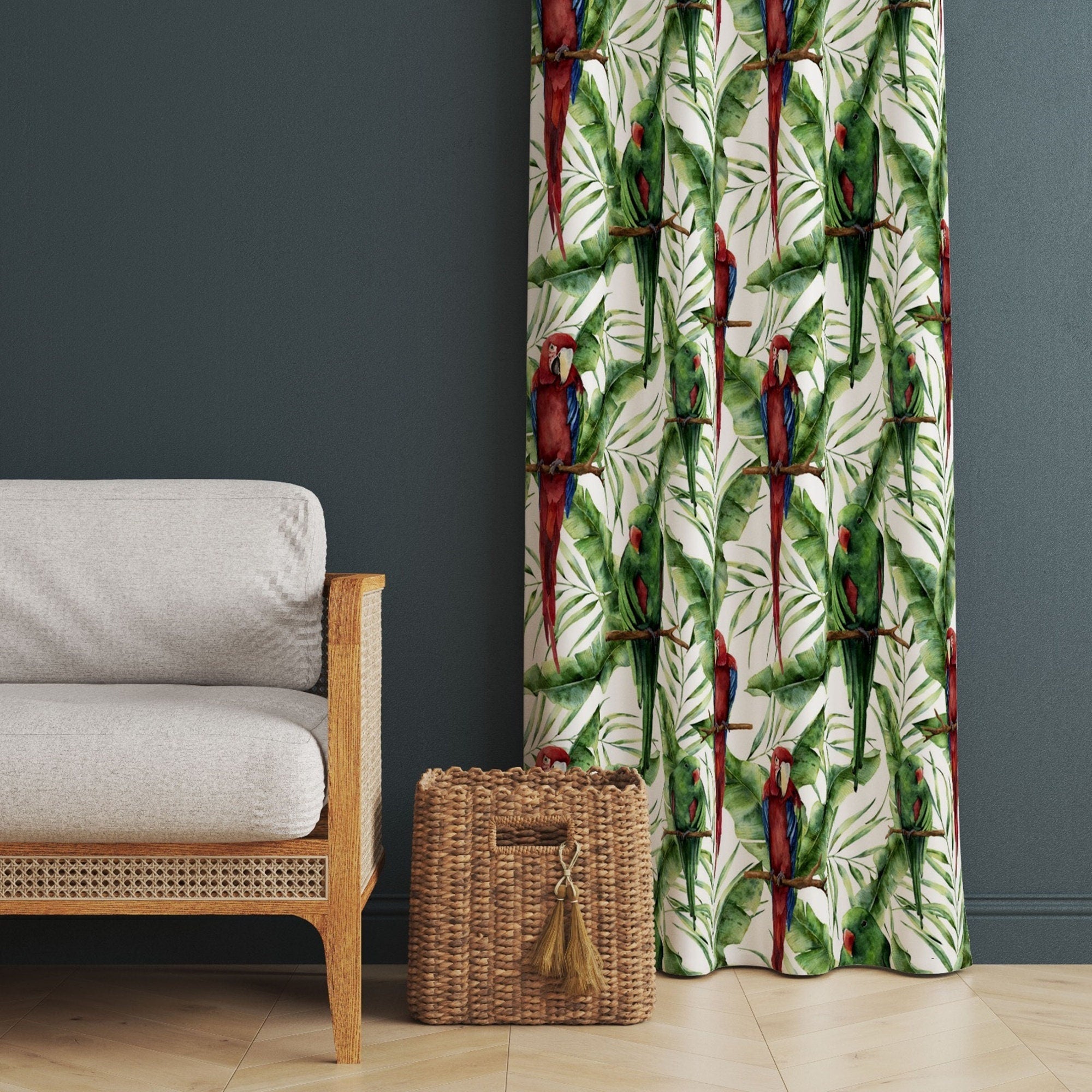 Botanical Window Curtains, Exotic Flowers Curtains, Tropical Leaves Curtain, Tropical Flowers Print Curtains, Botanical Drapes