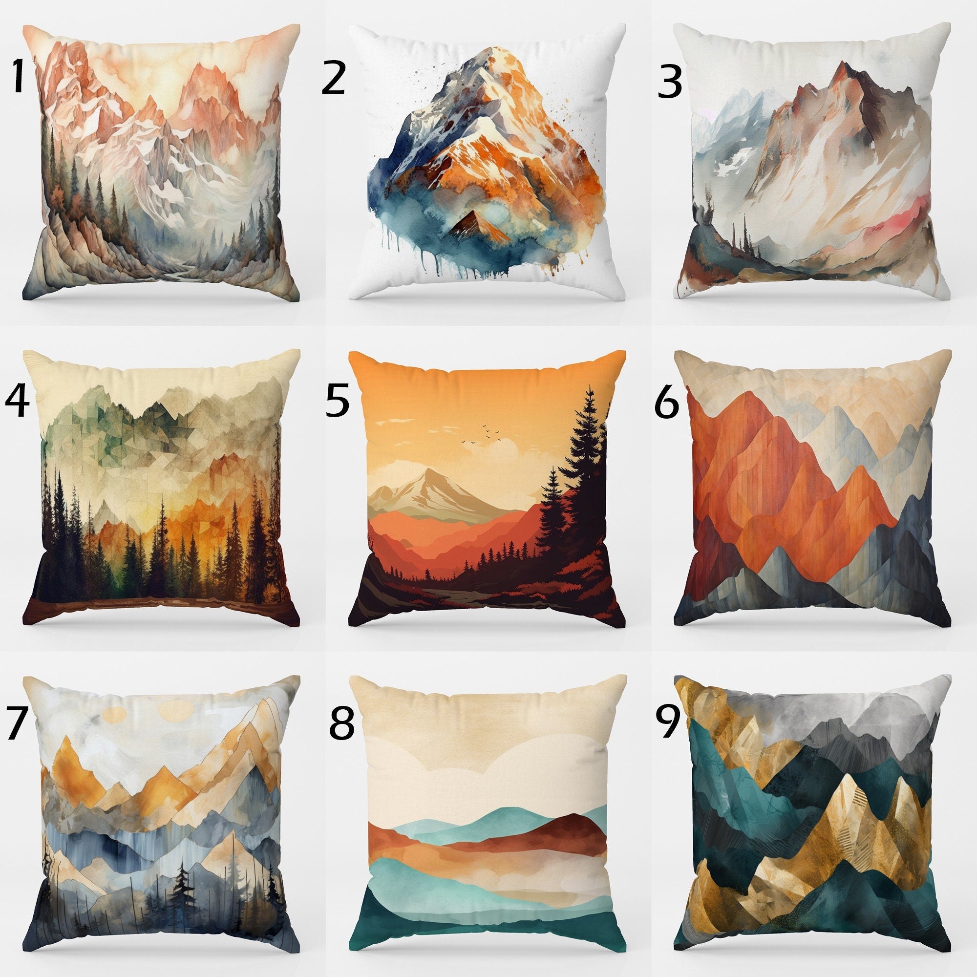 Landscape Abstract Pillow Cover, Pine Forest Mountains Throw Pillow Cover, Landscape Pillowcase, Landscape Mountains Home Decor