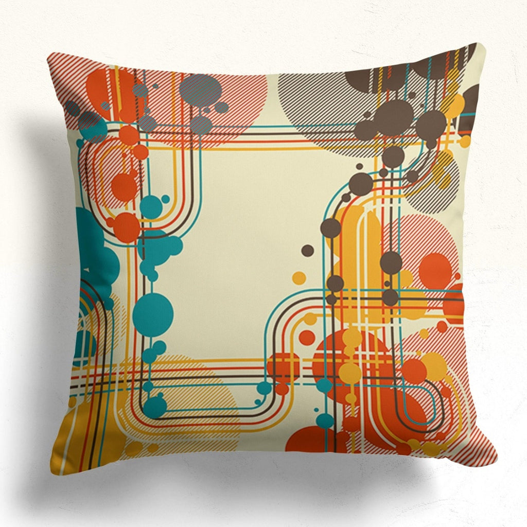 Retro Geometric Throw Pillow Covers, Mid Century Modern Bauhaus Cushion Covers, Abstract Square Circle Pattern Home Decor
