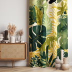 Green Tropical Curtains, Botanical Style Print Curtain Panel, Palm Tree Leaves Printed Window Curtain, Exotic Plants Drapes Panel