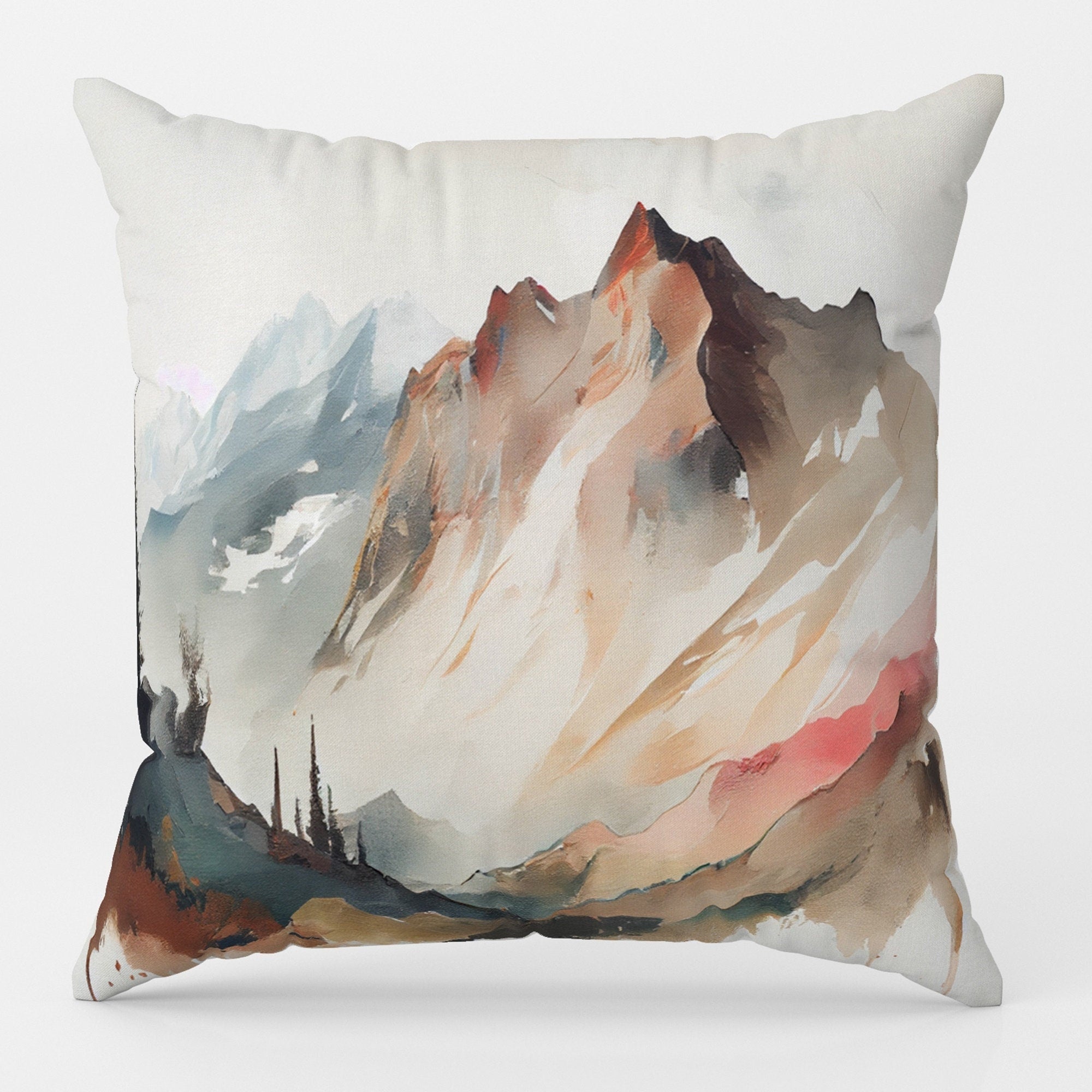 Landscape Abstract Pillow Cover, Pine Forest Mountains Throw Pillow Cover, Landscape Pillowcase, Landscape Mountains Home Decor