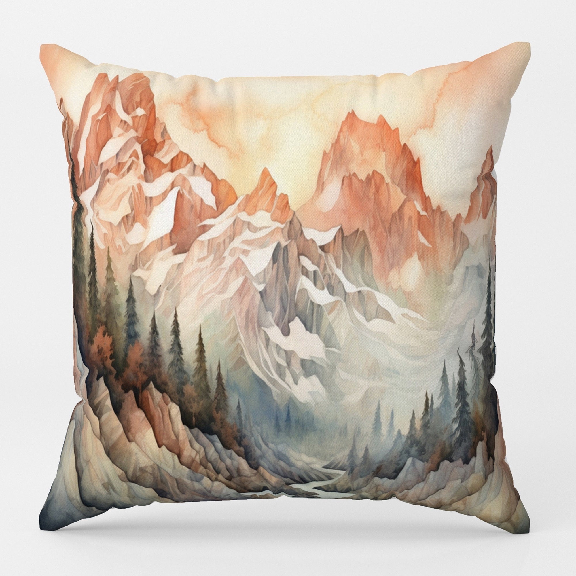 Landscape Abstract Pillow Cover, Pine Forest Mountains Throw Pillow Cover, Landscape Pillowcase, Landscape Mountains Home Decor