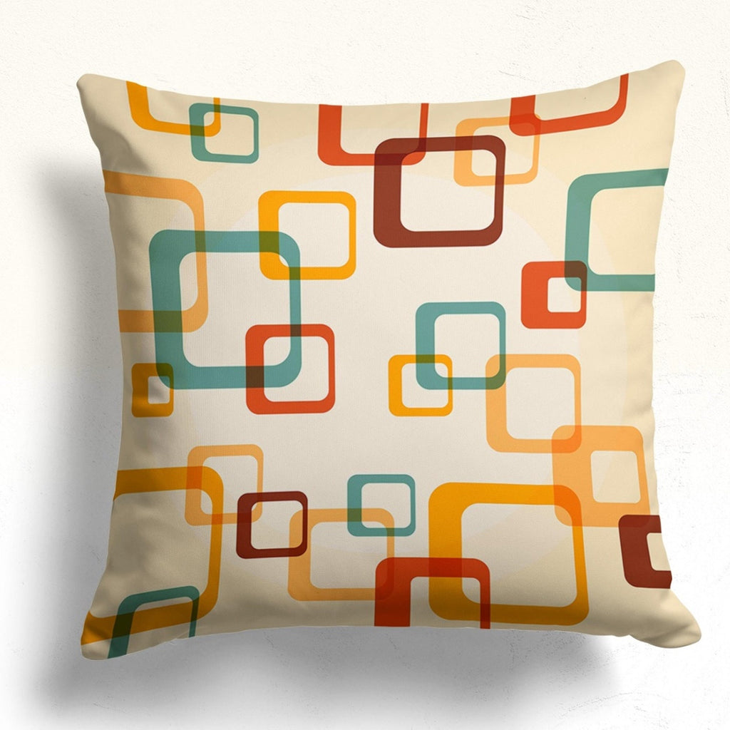 Retro Geometric Throw Pillow Covers, Mid Century Modern Bauhaus Cushion Covers, Abstract Square Circle Pattern Home Decor