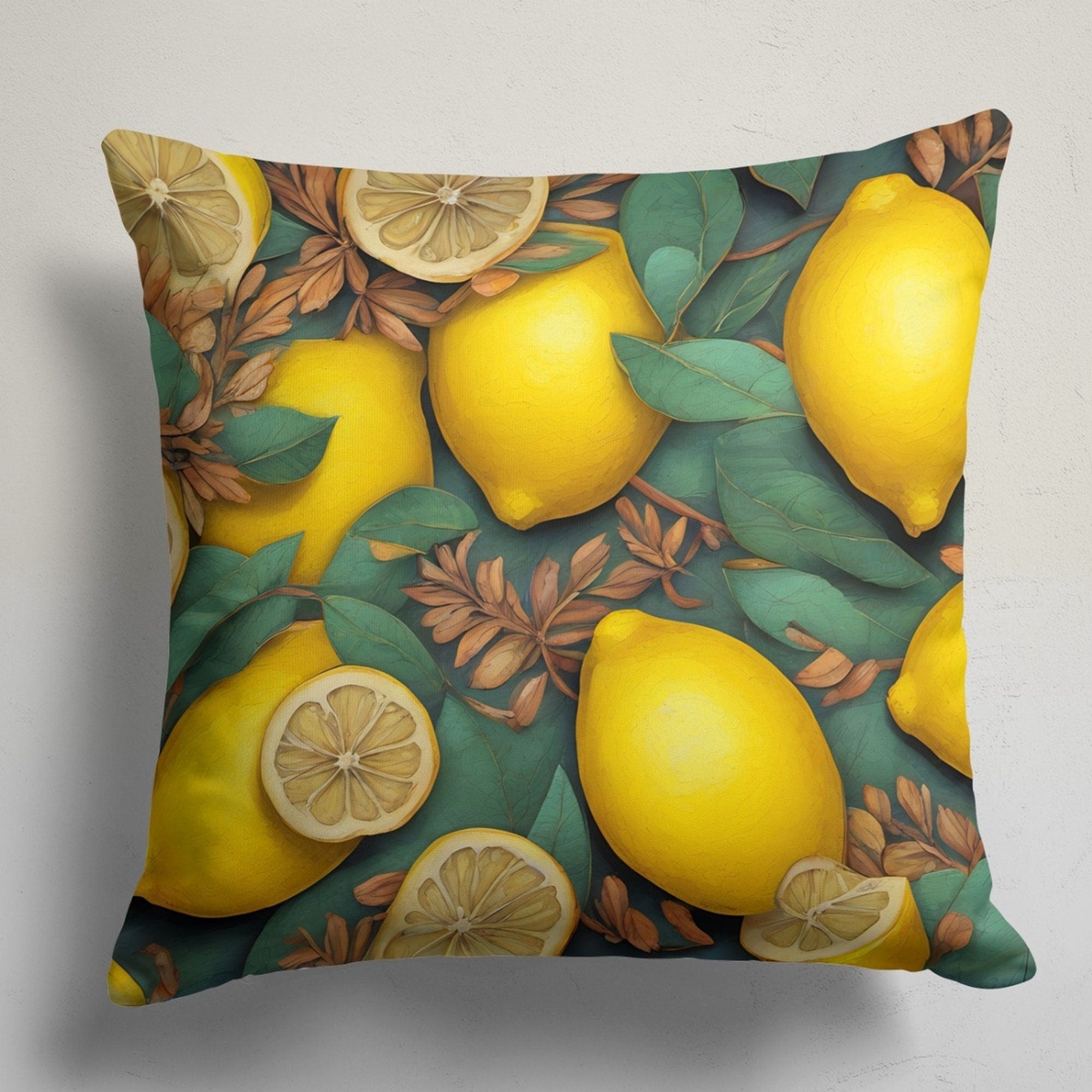 Lemon Throw Pillow Cover, Lemon Cushion Cover, Farmhouse Lemon Pillow Covers, Lemon Citrus Fruits PillowCase, Lemon Home Decor