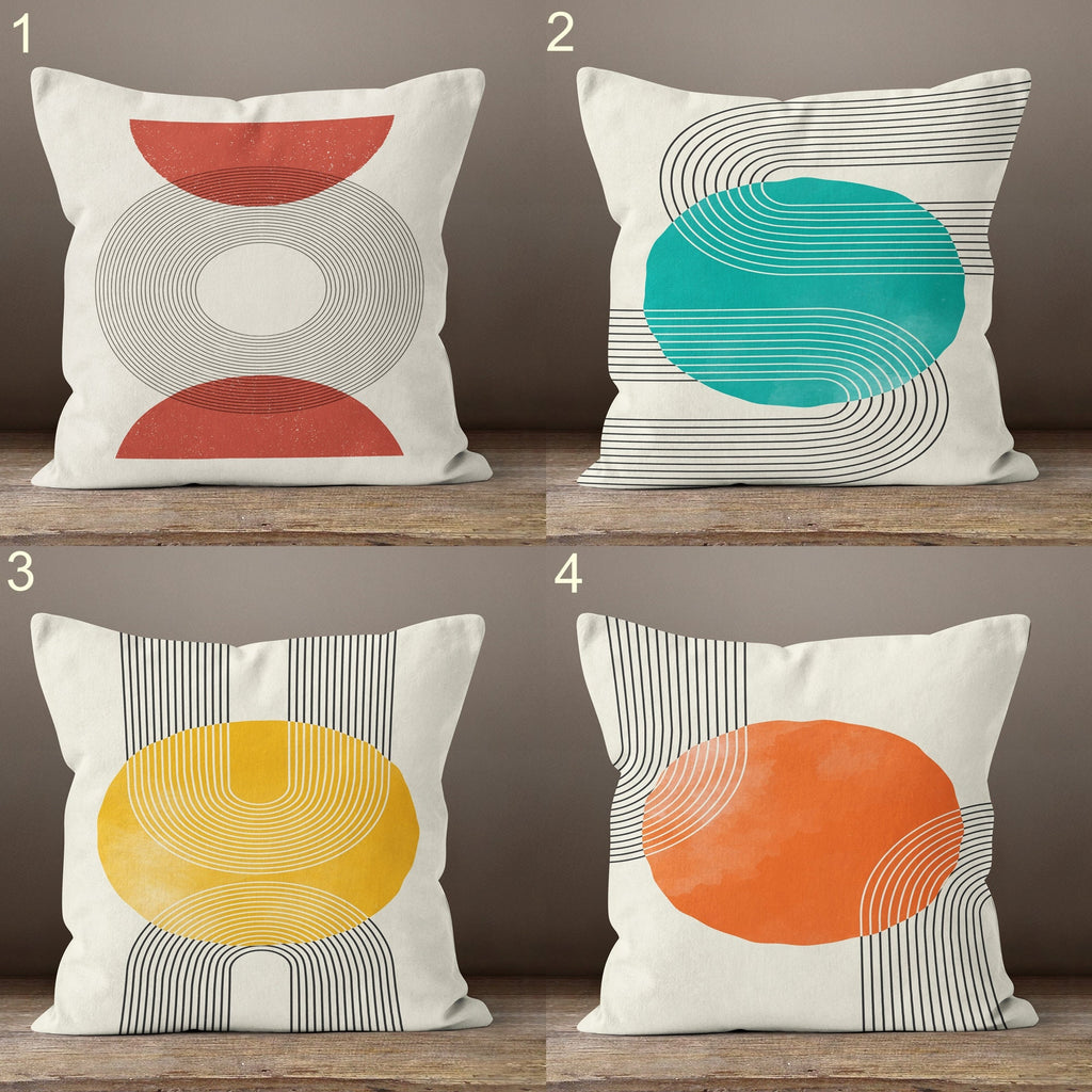 Mid Century Modern Pillow Covers, Geometric Line Art Cushion Covers, Abstract Circle Accent Pillowcases, Minimalist Throw Pillow Cover