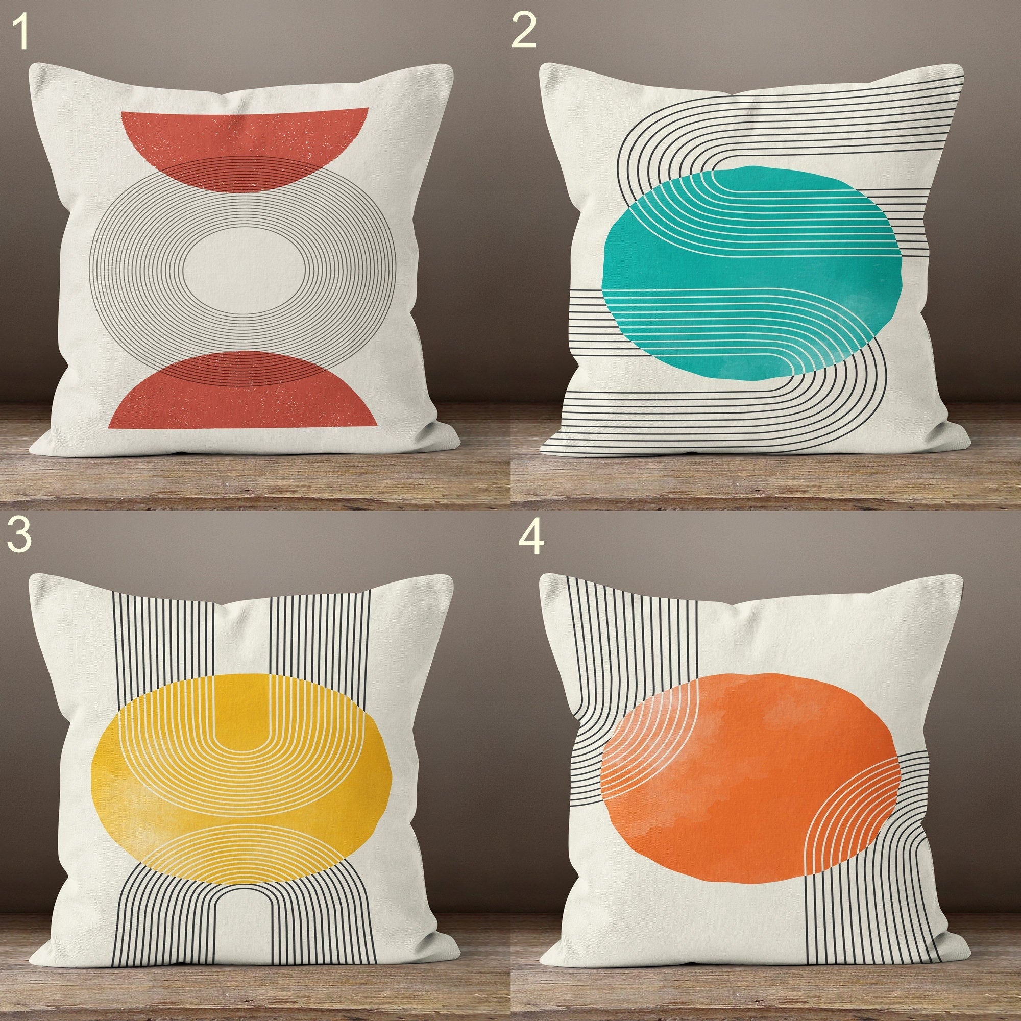 Mid Century Modern Pillow Covers, Geometric Line Art Cushion Covers, Abstract Circle Accent Pillowcases, Minimalist Throw Pillow Cover