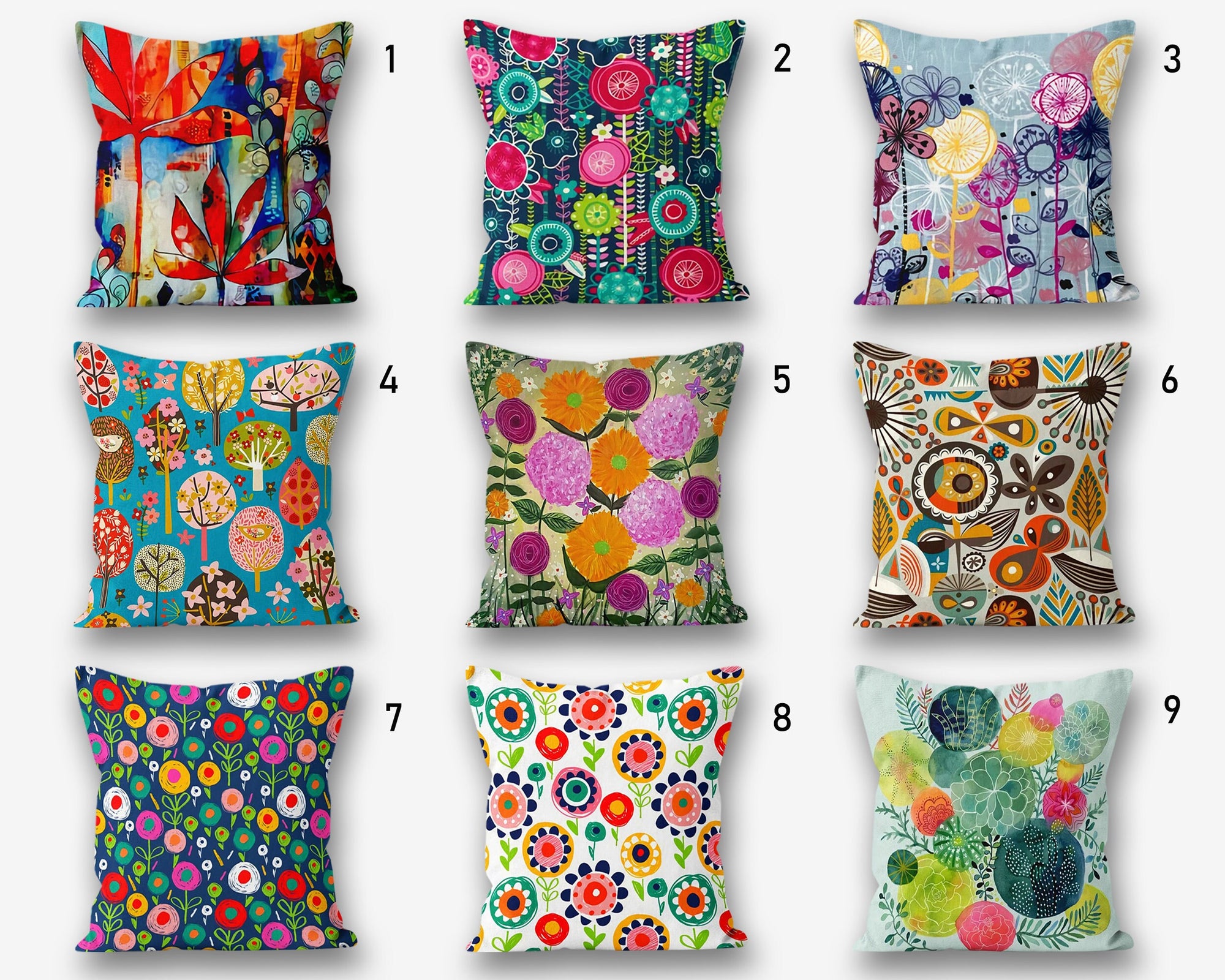 Colorful Flowers Print Pillow Cover, Vivid Floral Throw Pillow Covers, Floral Pillowcase, Floral Cushion Covers