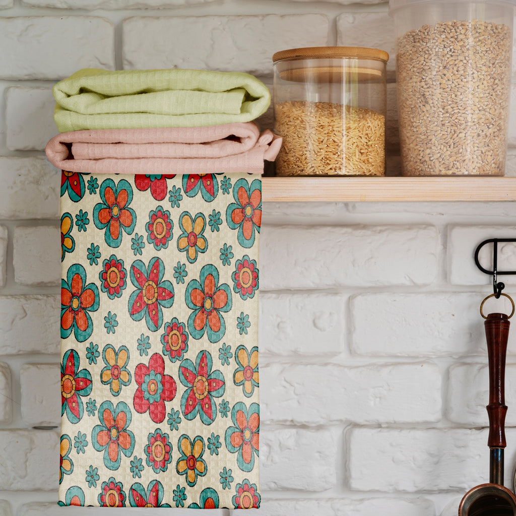Retro Floral Tea Towels, Retro Flowers Dish Towel, 70s Flowers Tea Towels, Mid Century Modern Hand Towel, Retro Kitchen Towels