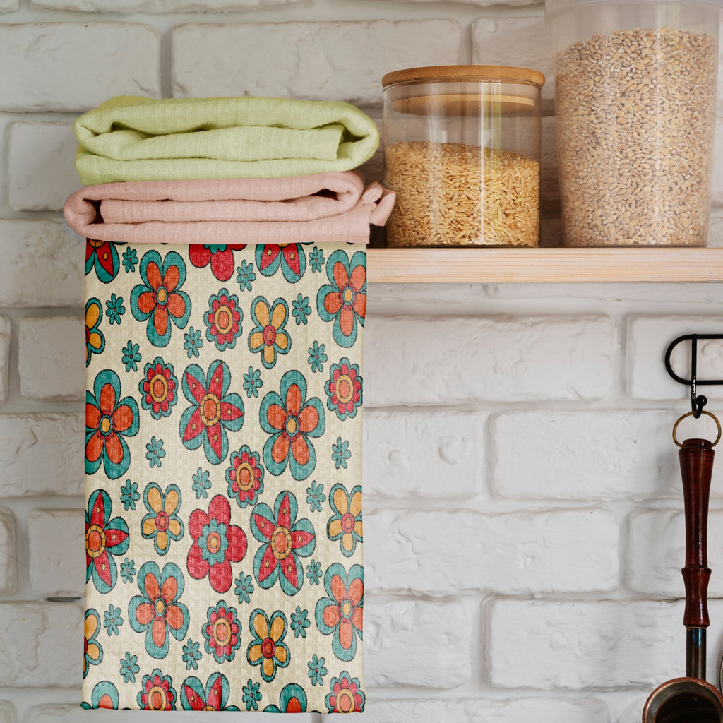 Retro Tea Towels, Retro Flowers Dish Towel, 70s Flowers Tea Towels, Mid Century Modern Hand Towel, Retro Kitchen Towels