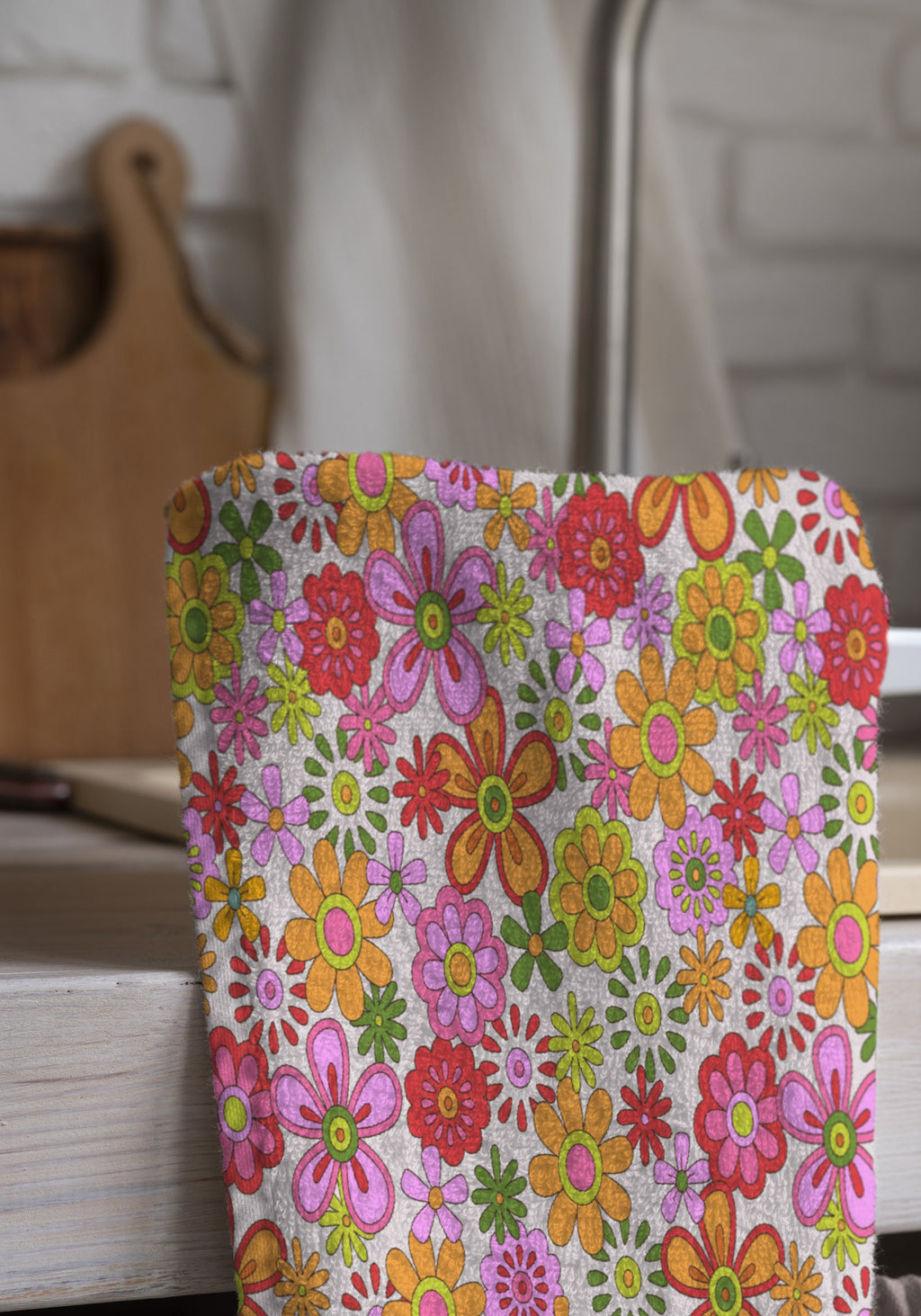 Retro Tea Towels, Retro Mcm Dish Towel, 70s Flowers Tea Towels, Mid Century Modern Hand Towel, Retro Kitchen Towels