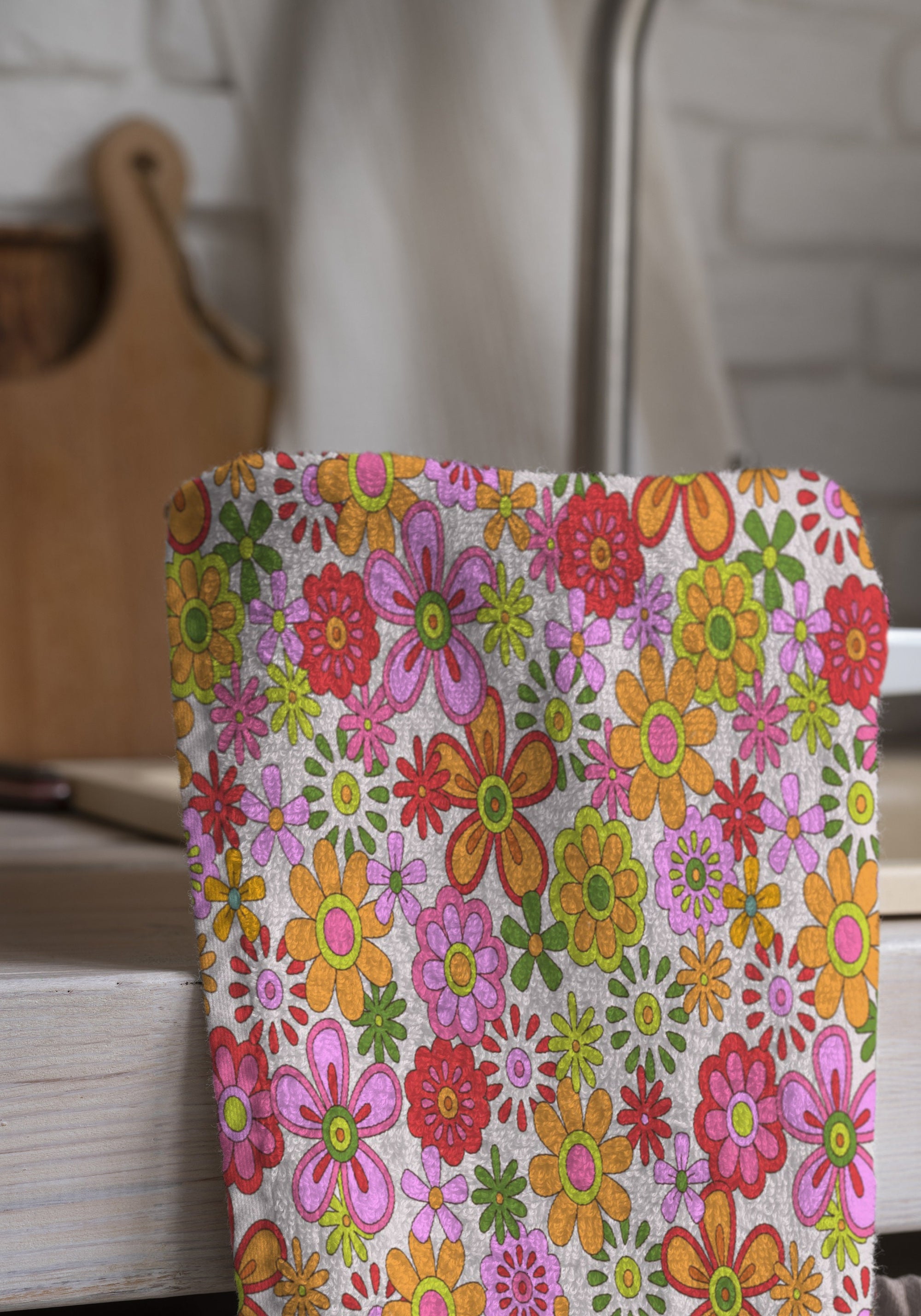 Retro Tea Towels, Retro Mcm Dish Towel, 70s Flowers Tea Towels, Mid Century Modern Hand Towel, Retro Kitchen Towels