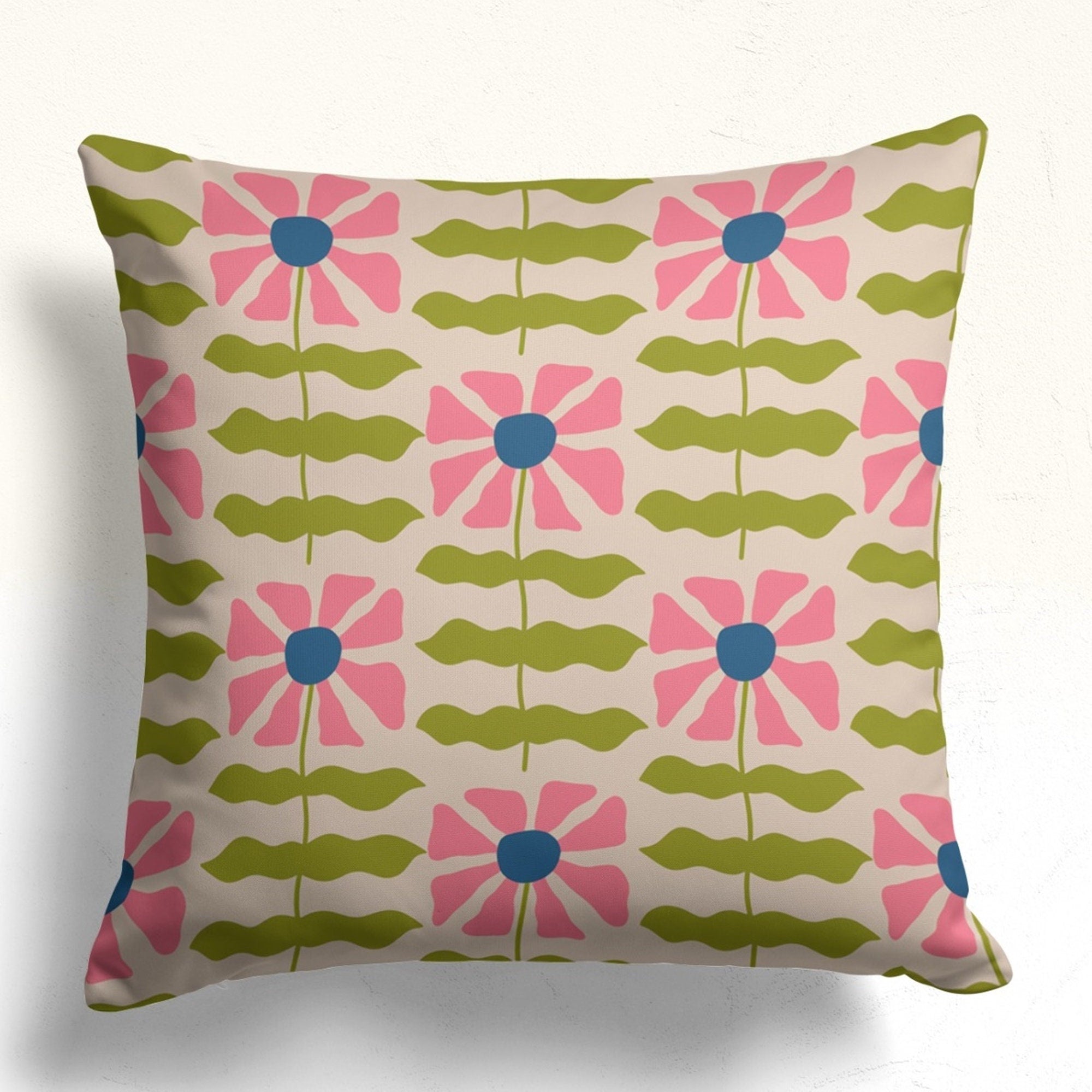 Retro Flowers Throw Pillow Cover, 70s Floral Pillow Cover, Mid Century Flowers Cushion Cover, Retro Pillowcase, 70's Cushion Cover