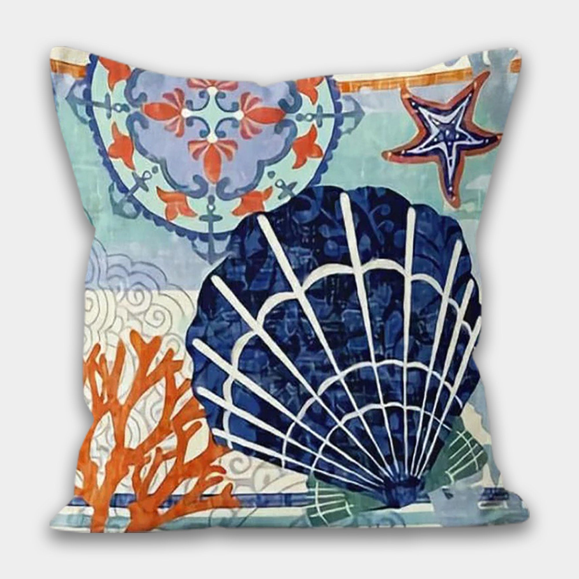 Ocean Throw Pillow Cover, Coastal Pillowcase, Nautical Printed Throw Pillow Case, Sea Turtles Cushion Cover, Sea Horse Starfish Pillow Case