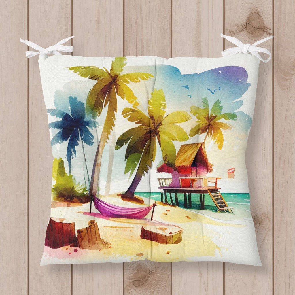 Summer Themed Chair Pad, Costal Outdoor Chair Cushion, Palm Trees Bench Cushion, Beach Design Chair Pads, Waterproof Chair Pads