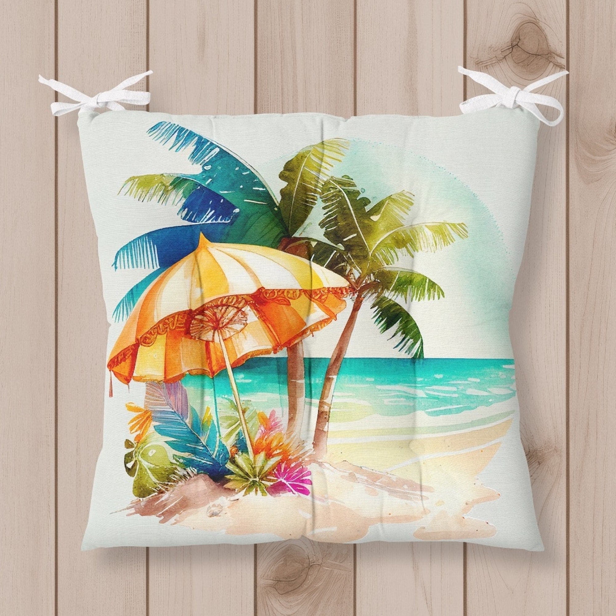 Summer Themed Chair Pad, Costal Outdoor Chair Cushion, Palm Trees Bench Cushion, Beach Design Chair Pads, Waterproof Chair Pads