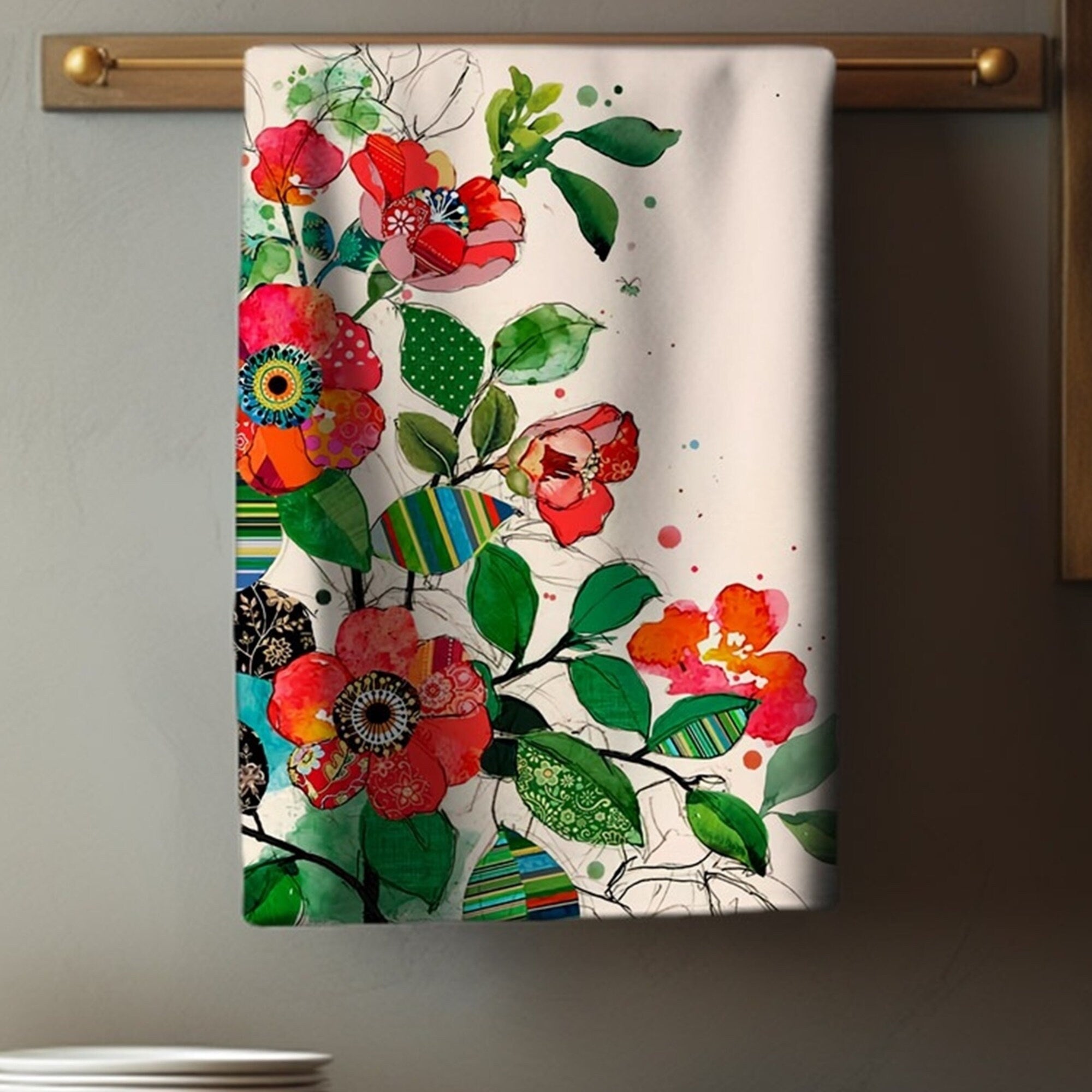 Floral Tea Towels, Flowers Dish Towel, Spring Flowers Towel, Flowers Hand Towel, Floral Print Kitchen Towels