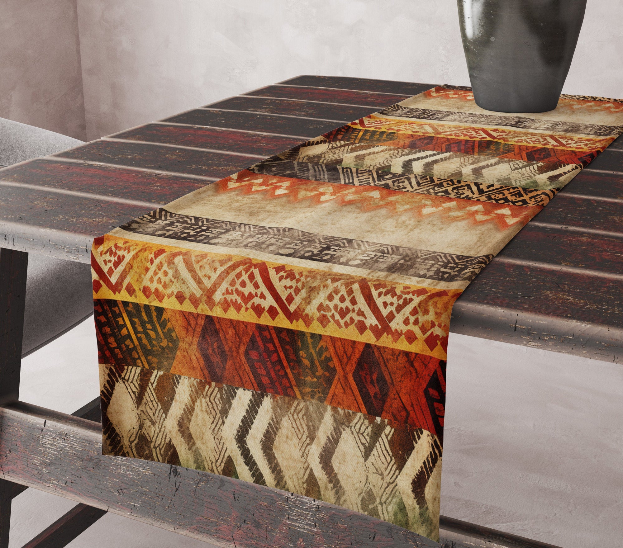 Ethnic Mudcloth Table Runner, Terracotta Southwestern Table Runner, African Mudcloth Tribal Table Runner, Ethnic African Table Runners