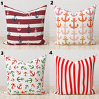 Nautical Anchor Pillow Cover, Coastal Striped Cushion Covers, Maritime Beach House Decor Pillow Covers, Sailor Theme Throw Pillowcase